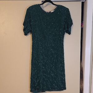 Vintage Silk and Sequin American Night Green Dress Size Large (10-12)